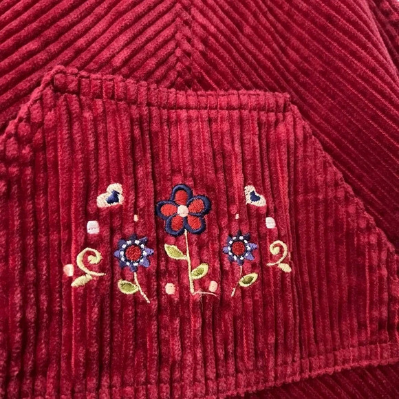 Vintage McKids Corduroy  Dress Red with Embroidered Flowers | 3T Girl - Picture 3 of 6